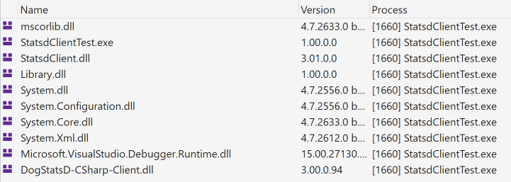 Visual Studio Module Window with both modules loaded